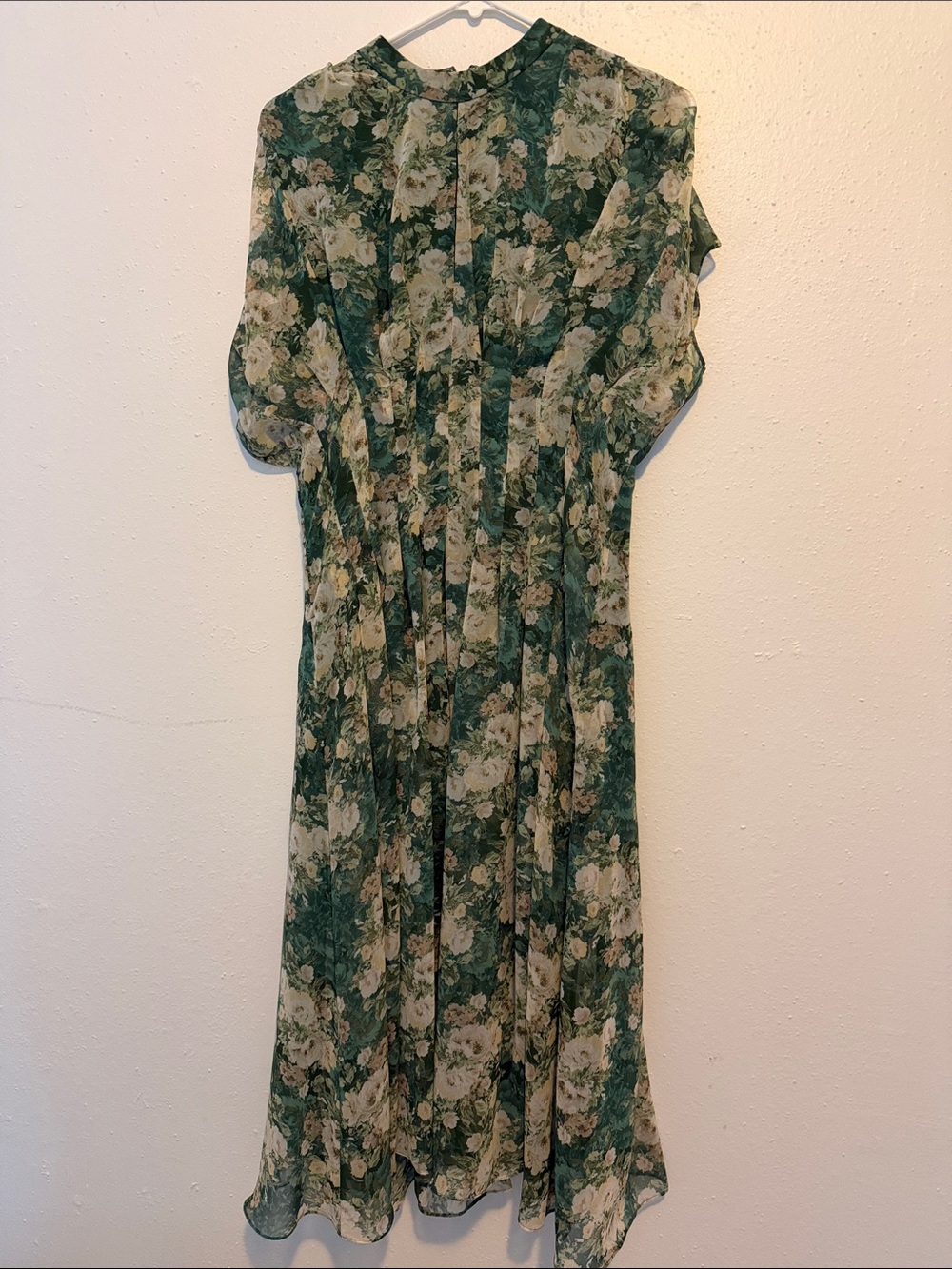 Mikael Aghal Green Floral Pleated Midi Dress